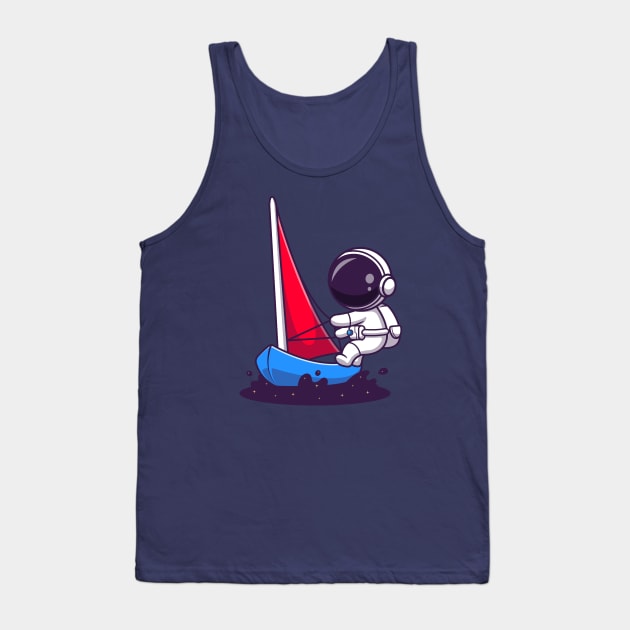 Cute Astronaut Riding Water Bike Jet Ski In Space Cartoon Tank Top by Catalyst Labs